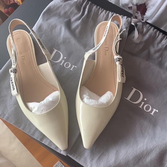 CHRISTIAN Dior J'adior Off White Slingback Flats⭐️ - Picture 9 of 11